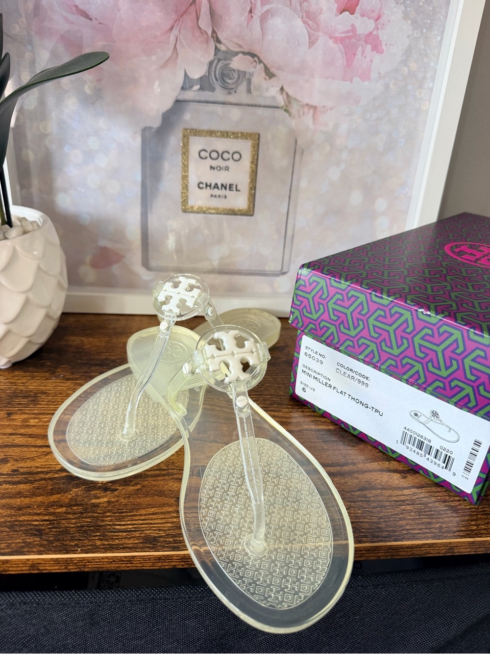Tory Burch Clear Jelly Sandals with White Logo Medallions